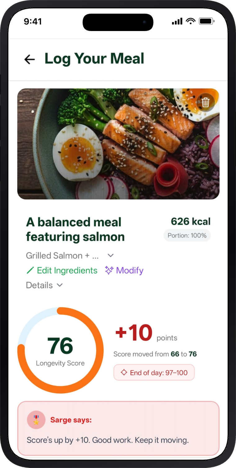 Cenz AI meal analyzer showing nutrition breakdown