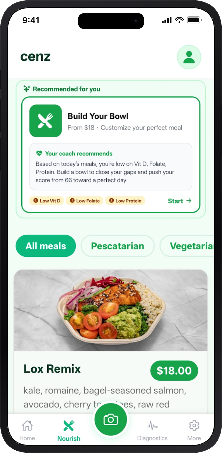 Cenz meal recommendations and ordering interface